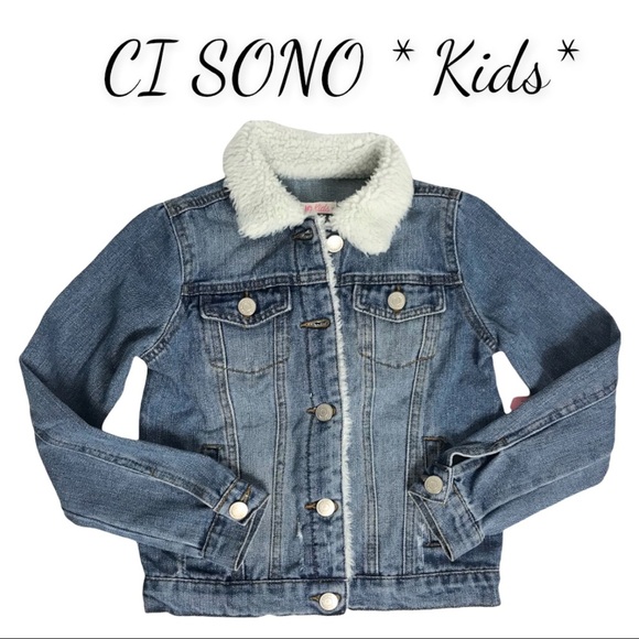 NWT CI SONO * Kids* Medium Wash Distressed Denim & Faux Fur Jacket - Picture 10 of 11